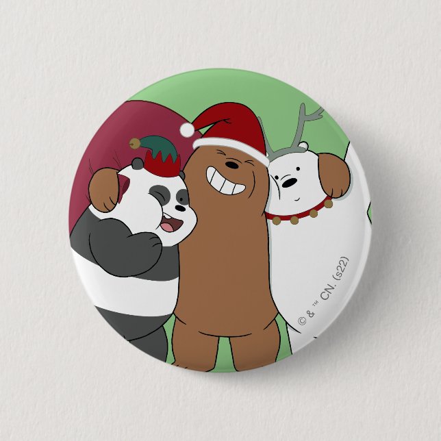 Macaron Rond 5 Cm Nous Ours Nus - Bonnes Fêtes (Devant)