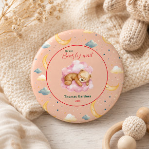 Macaron Rond 5 Cm Nous Pouvons à peine Attendre Garçon Ourson Mignon