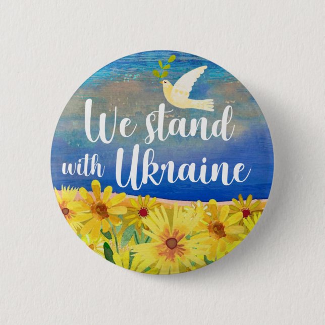 Macaron Rond 5 Cm NOUS SOMMES AVEC LE Bouton UKRAINE (Devant)