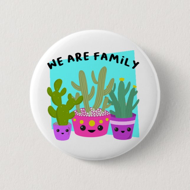 Macaron Rond 5 Cm Nous sommes bouton de cactus de famille (Devant)