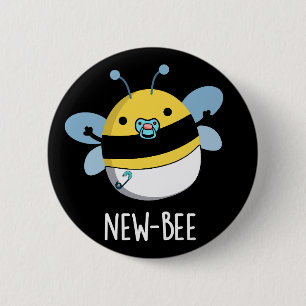 Macaron Rond 5 Cm Nouveau Bee Funny Newbie Pun Bug Pun Dark BG