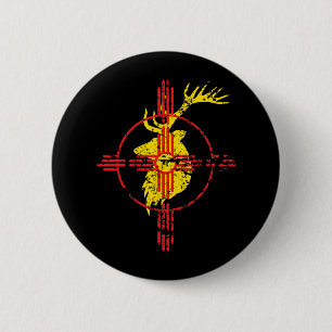 Macaron Rond 5 Cm Nouveau-Mexique Drapeau Elk Chasse Symbole Zia Des