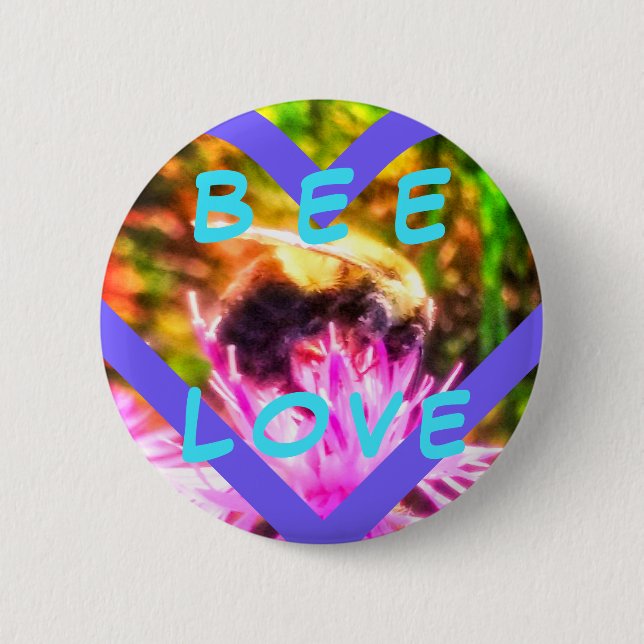 MACARON ROND 5 CM NOUVEAU PIN DE MED D'AMOUR D'ABEILLE (Devant)