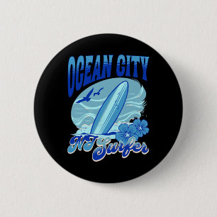 Macaron Rond 5 Cm Nouveau surfeur du New Jersey Ocean City Nj Surfin