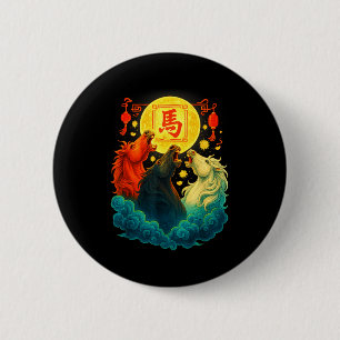 Macaron Rond 5 Cm Nouvel An chinois 2026 Année du Cheval Nouvel An l