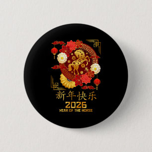 Macaron Rond 5 Cm Nouvel An lunaire chinois 2026 du Cheval Zodiaque