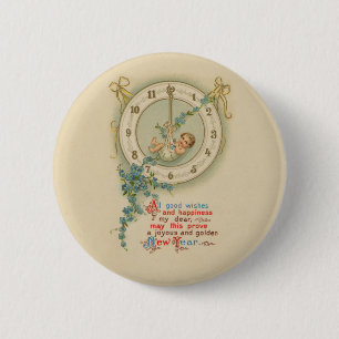 Macaron Rond 5 Cm Nouvel An vintage Horloge Bébé