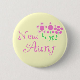 Macaron Rond 5 Cm Nouvelle tante Pink Flowers Tshirts et cadeaux
