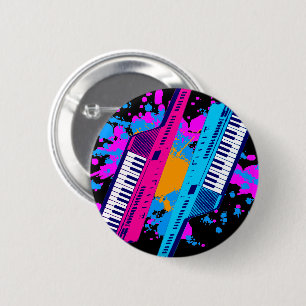 Macaron Rond 5 Cm Nouvelle Vague Vintage Rétro Keytar Néon Éclabouss