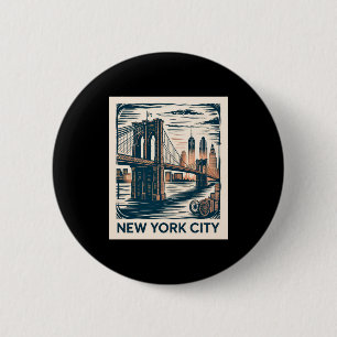 Macaron Rond 5 Cm Nouvelle ville de New York Pont de Brooklyn Rétro