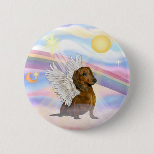Macaron Rond 5 Cm Nuages - Angel Dachshund Brown/Rouge
