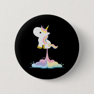 Macaron Rond 5 Cm Nuages arc-en-ciel de la fusée Unicorn