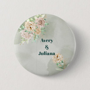 Macaron Rond 5 Cm Nuances Terreuses Fleurs Bohème Élégant Vert Sauge