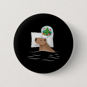 Macaron Rond 5 Cm Nuit de sommeil Capybara Noël Rodent Rêve de Noël