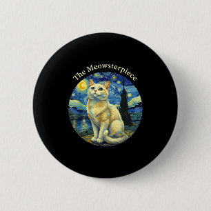 Macaron Rond 5 Cm Nuit Étoilée Chat Drôle Le Meowsterece Van Gogh Hu