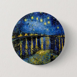 Macaron Rond 5 Cm Nuit étoilée de Vincent van Gogh au-dessus du