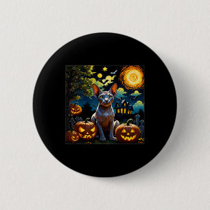 Macaron Rond 5 Cm Nuit étoilée éffrayante Halloween Sphynx