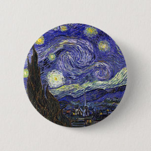 Macaron Rond 5 Cm Nuit étoilée, Vincent Van Gogh.