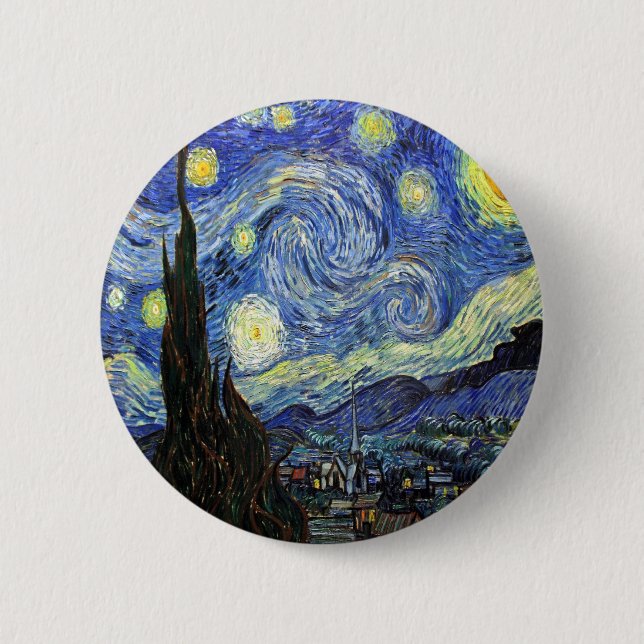 Macaron Rond 5 Cm Nuit Starry Par Vincent Van Gogh 1889 (Devant)