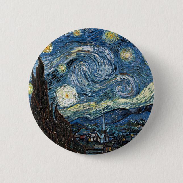Macaron Rond 5 Cm Nuit Van Gogh Starry (Devant)