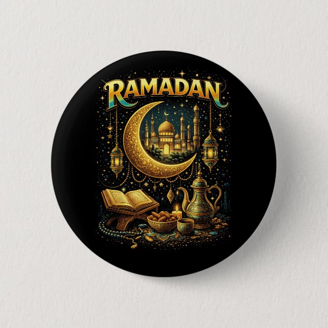Macaron Rond 5 Cm Nuits dorées de Ramadan (Devant)