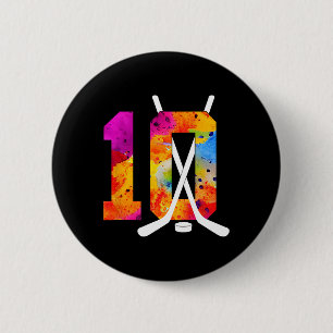 Macaron Rond 5 Cm Numéro 10 ans de hockey sur glace 10e anniversaire