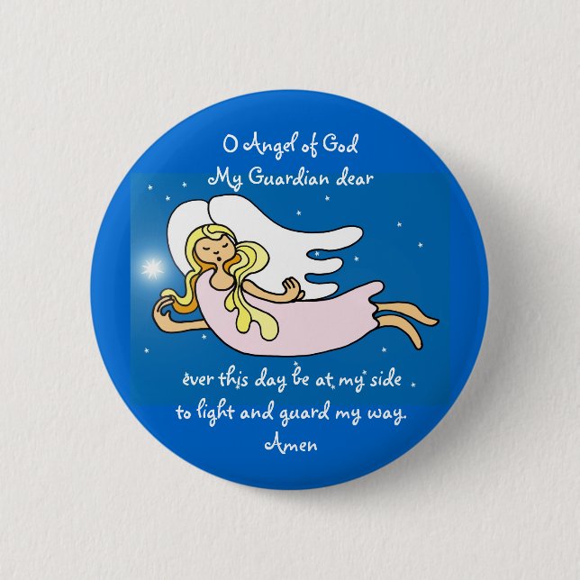 Macaron Rond 5 Cm O Ange de Dieu Mon Gardien cher (Devant)