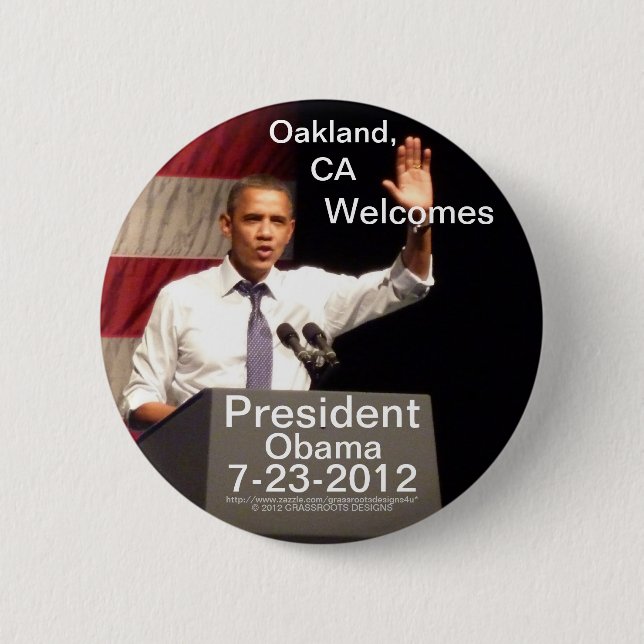 Macaron Rond 5 Cm Oakland, le Président Obama d'accueils de CA (Devant)
