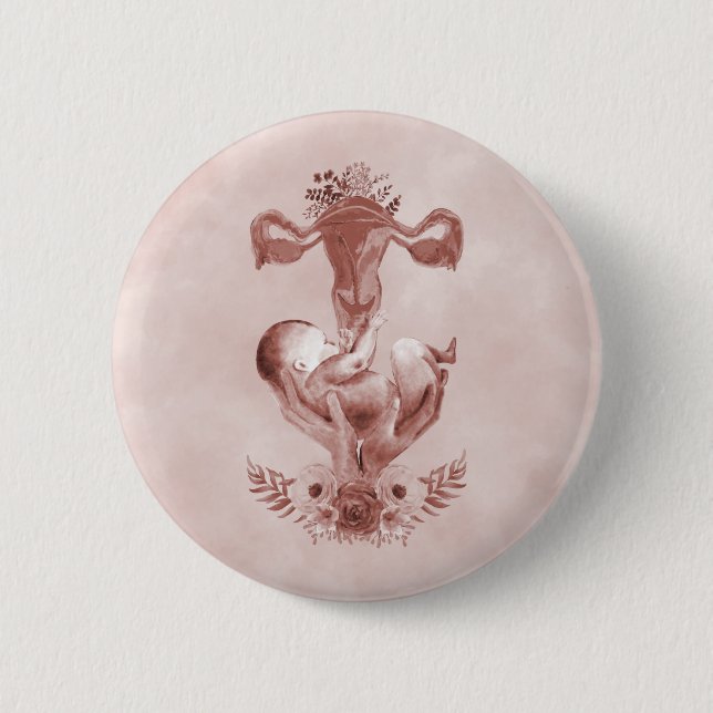 Macaron Rond 5 Cm Ob/Gyn Midwoman Florale Enfance Cervix Ovaires (Devant)