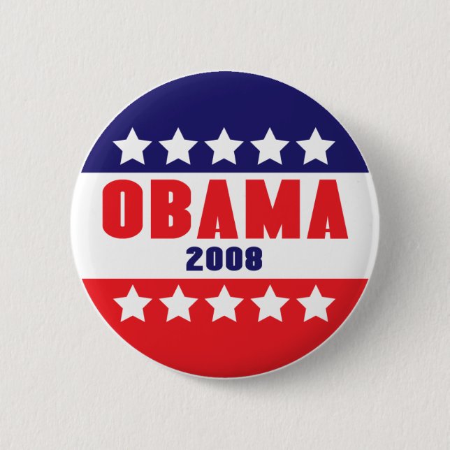 Macaron Rond 5 Cm Obama 2008 étoiles et bouton 61017 de barres (Devant)