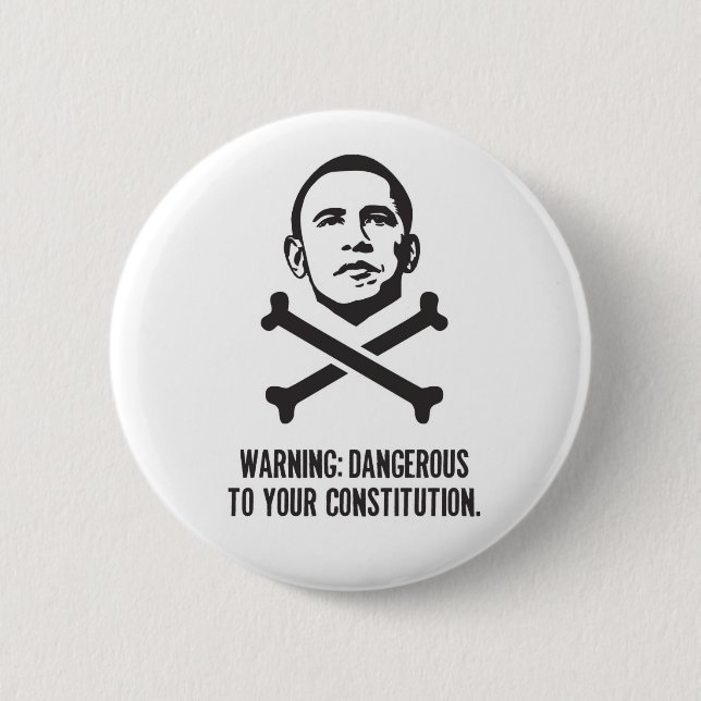 Macaron Rond 5 Cm Obama : Dangereux à votre bouton de constitution (Devant)