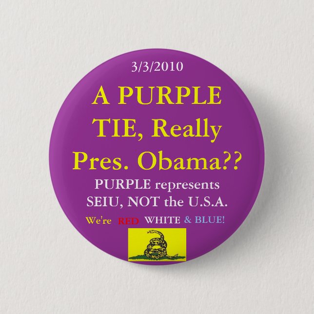 Macaron Rond 5 Cm Obama porte le pourpre de SEIU (Devant)