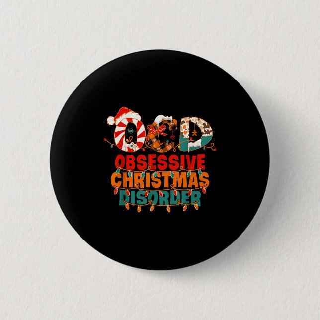 Macaron Rond 5 Cm Ocd Obsessive Christmas Disorder Funny Christmas  (Devant)