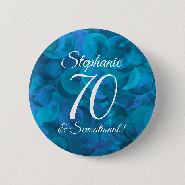 Macaron Rond 5 Cm Ocean Blue 70 et fête d'anniversaire sensationnell (Devant)