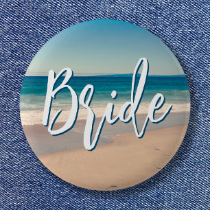 Macaron Rond 5 Cm Ocean Blue Pittoresque Beach Photo Bride
