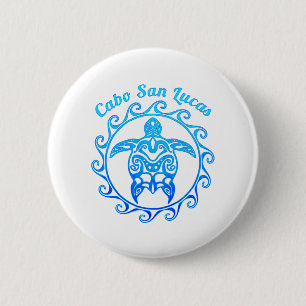 Macaron Rond 5 Cm Ocean Blue Tribal Turtle Cabo San Lucas