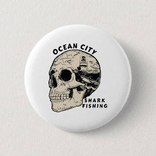 Macaron Rond 5 Cm Ocean City Maryland Plage Pêche au requin Sel