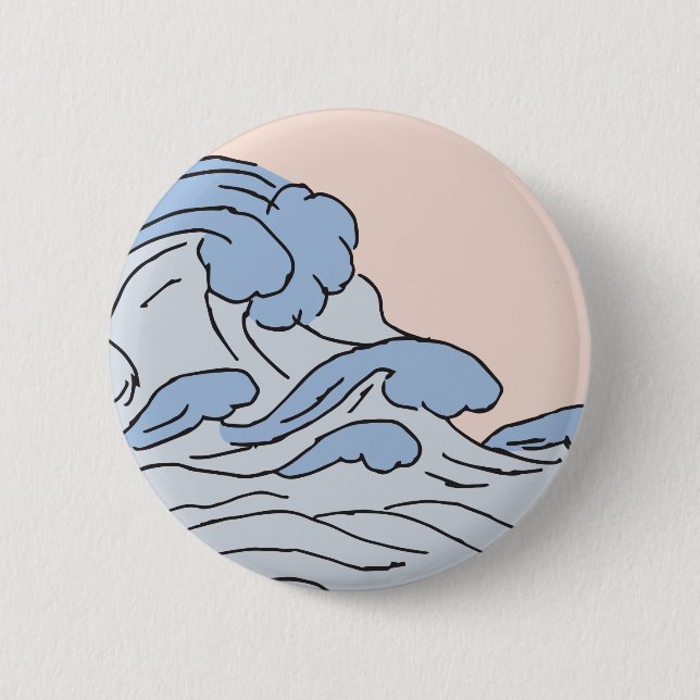 Macaron Rond 5 Cm Océan Rose/Bleu Vagues D'Océan Esthétique Avec Pla (Devant)