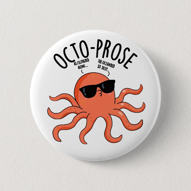 Macaron Rond 5 Cm Octo-prose Funny Octopus Pun  (Devant)