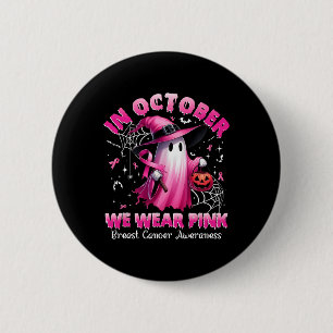 Macaron Rond 5 Cm Octobre Nous Portons Pink Ghost Witch Cancer du Se