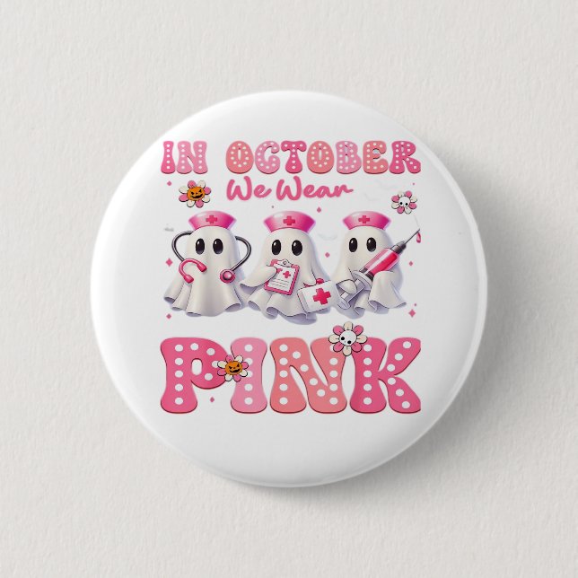 Macaron Rond 5 Cm Octobre Porter Pink Boo Infirmière Halloween Costu (Devant)