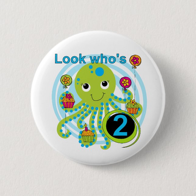 Macaron Rond 5 Cm Octopus 2e anniversaire T-shirts et cadeaux (Devant)