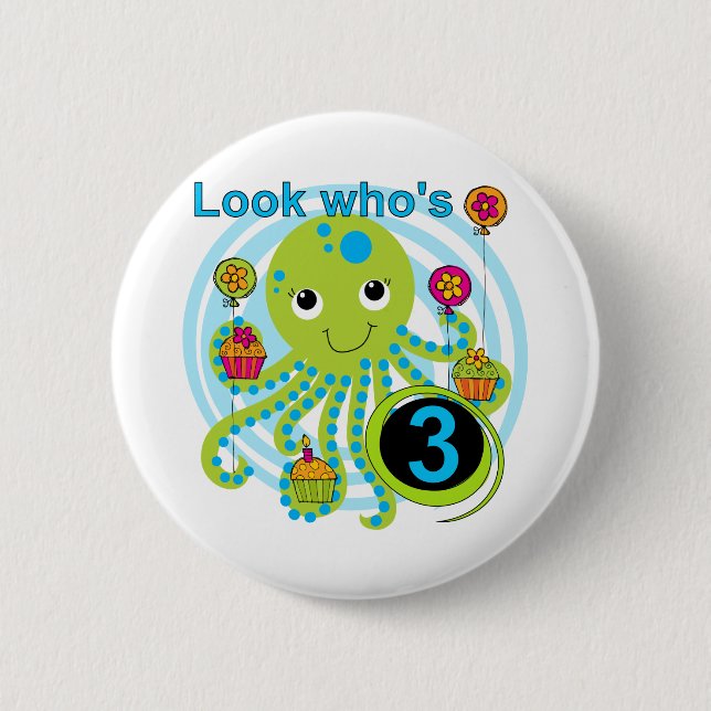 Macaron Rond 5 Cm Octopus 3e anniversaire T-shirts et cadeaux (Devant)