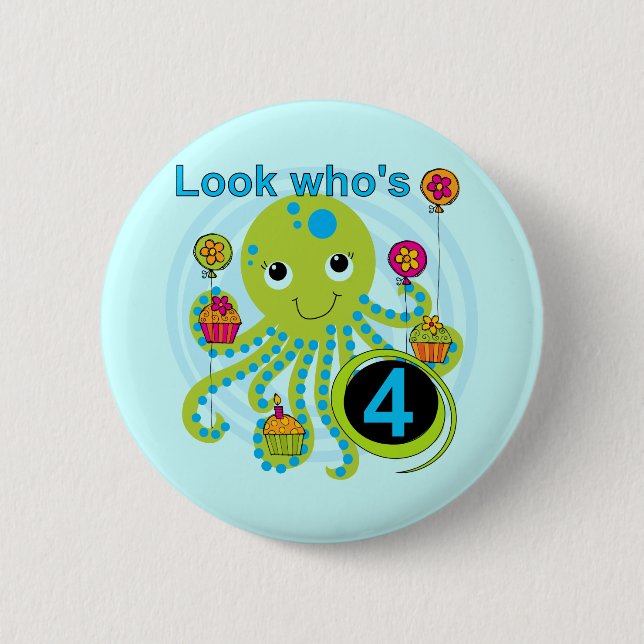 Macaron Rond 5 Cm Octopus 4e anniversaire T-shirts et cadeaux (Devant)