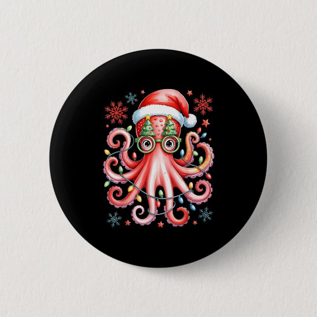 Macaron Rond 5 Cm Octopus Gles Santa Hat Christmas Light Ocean Anima (Devant)