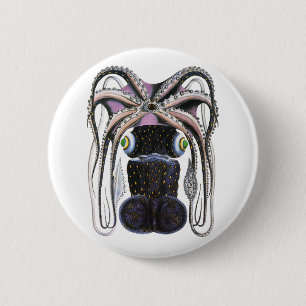 Macaron Rond 5 Cm Octopus ou calmar géant vintage, animal marin