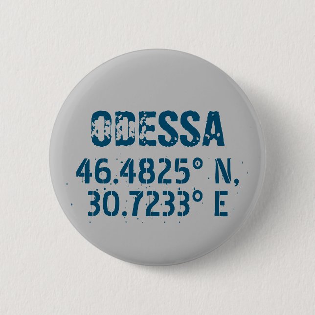 Macaron Rond 5 Cm Odessa Ukraine Latitude & Longitude en détresse (Devant)