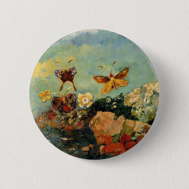 Macaron Rond 5 Cm Odilon Redon - Papillons, célèbre peinture, (Devant)