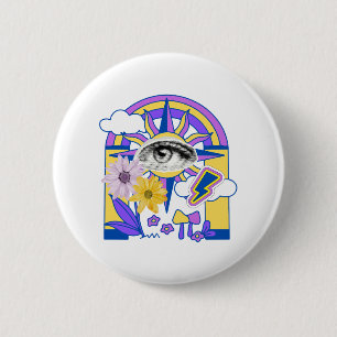 Macaron Rond 5 Cm Œil Mystique Arc-en-Ciel Floral Coloré Boho