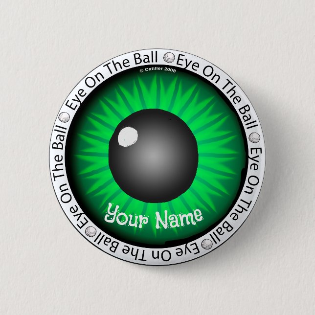 Macaron Rond 5 Cm OEil vert sur le golfeur de balle (Devant)